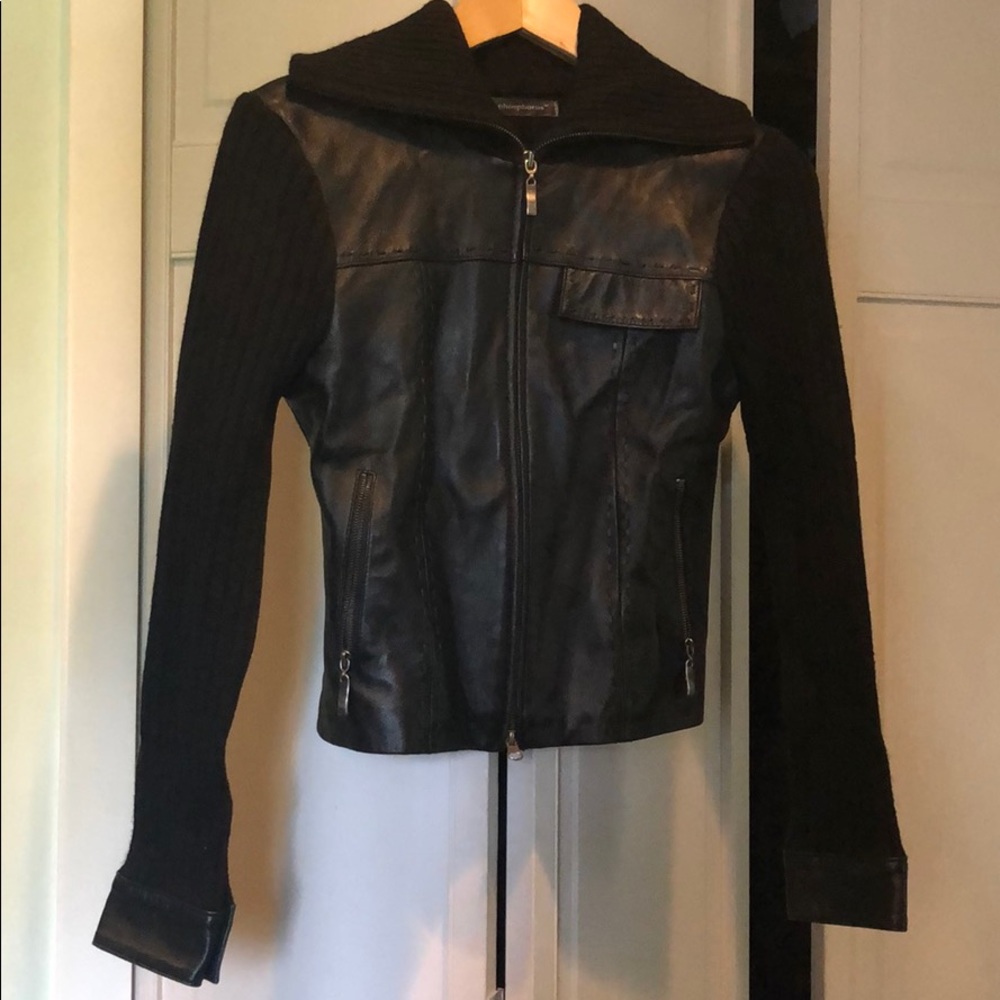 Phosphorus Black leather and knit Jacket